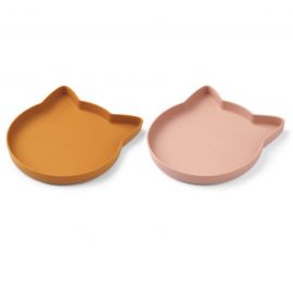 Set van 2 Marty borden - Cat mustard & dark rose mix