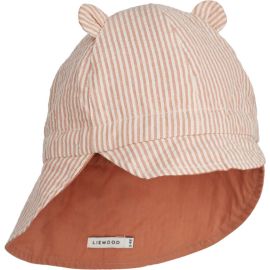 Omkeerbaar zonnehoedje gorm Seersucker Y/D Stripe Tuscany rose / Sandy - Liewood